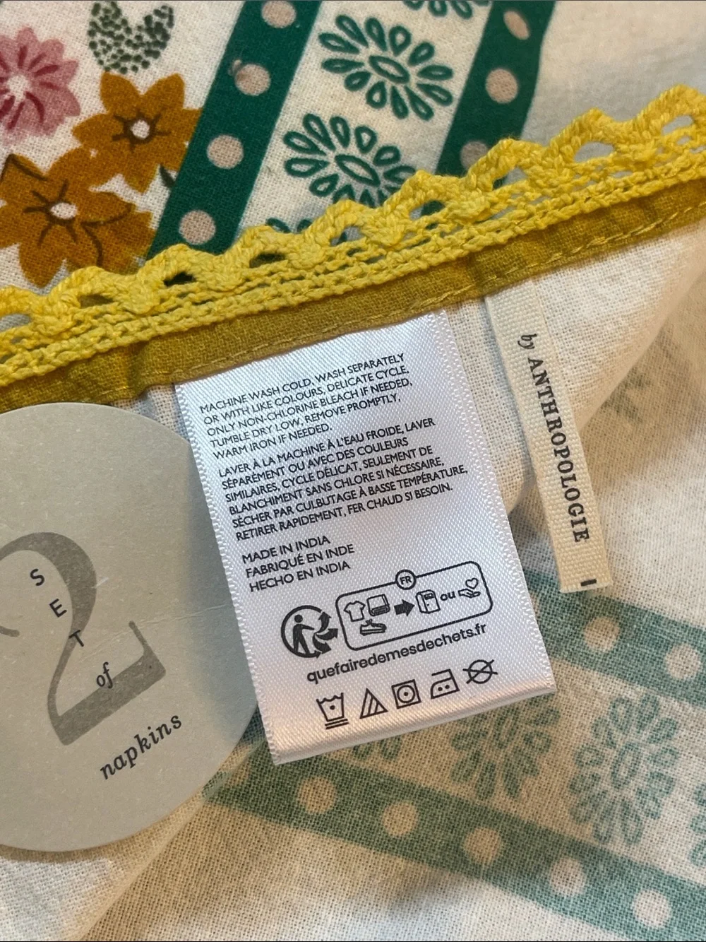 Set of 2 Floral Linen Napkins from Anthropologie